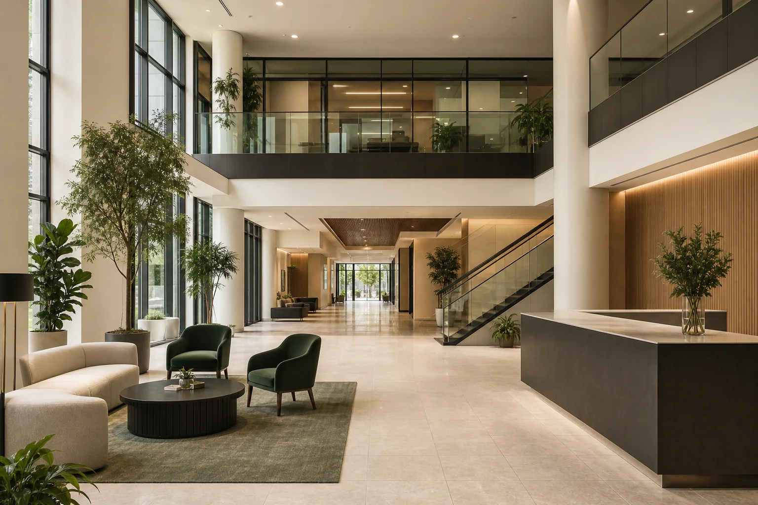 Commercial indoor lobby and reception area