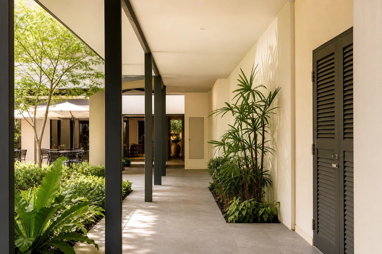 Sheltered commercial corridor and service area